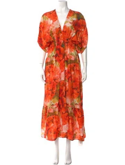 Pre-owned Marie Oliver Floral Print Long Dress In Orange