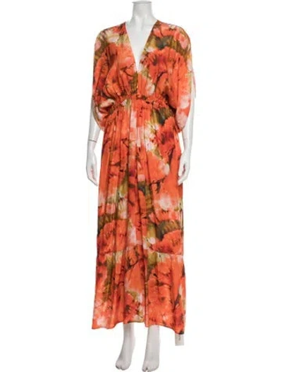 Pre-owned Marie Oliver Floral Print Long Dress In Orange