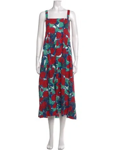 Pre-owned Marie Oliver Floral Print Long Dress In Red