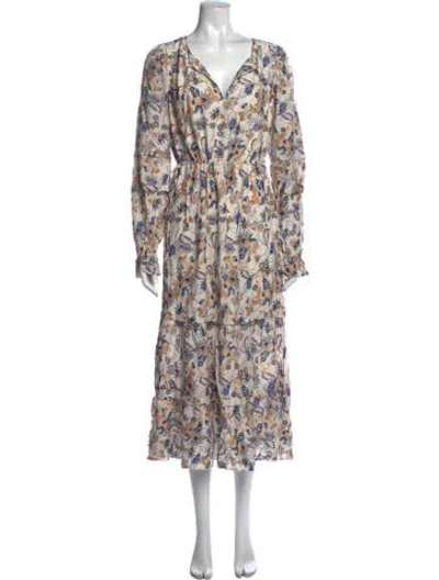 Pre-owned Marie Oliver Floral Print Long Dress W/ Tags In Neutrals