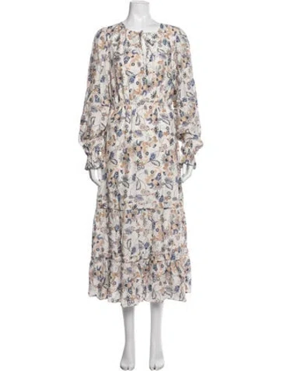 Pre-owned Marie Oliver Floral Print Long Dress W/ Tags In White