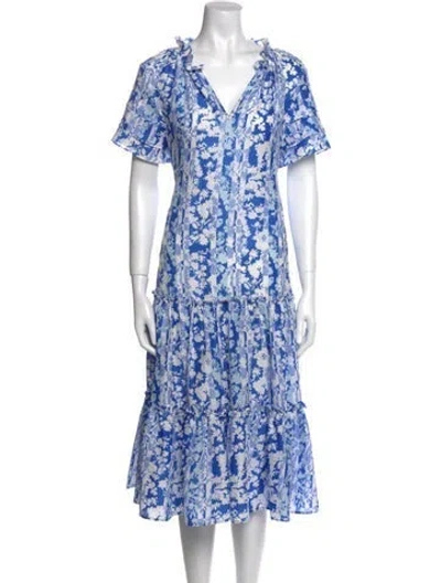 Pre-owned Marie Oliver Floral Print Midi Length Dress In Blue