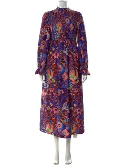 Pre-owned Marie Oliver Floral Print Midi Length Dress In Brown