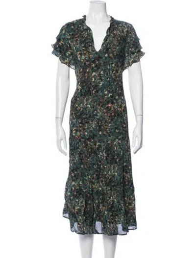 Pre-owned Marie Oliver Floral Print Midi Length Dress In Green