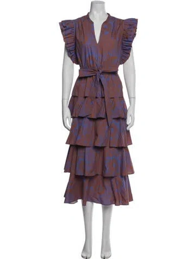 Pre-owned Marie Oliver Floral Print Midi Length Dress In Purple