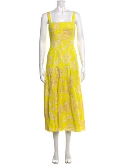 Pre-owned Marie Oliver Floral Print Midi Length Dress In Yellow