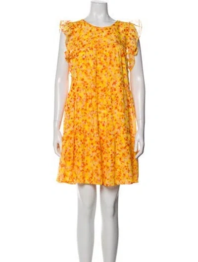 Pre-owned Marie Oliver Floral Print Mini Dress In Yellow