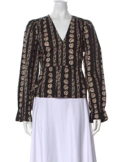 Pre-owned Marie Oliver Floral Print V-neck Sweater In Black