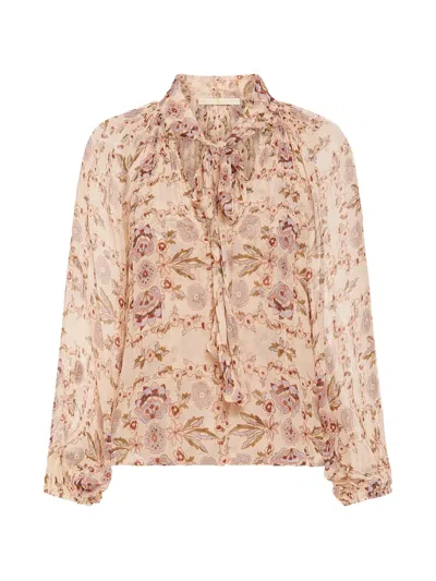 Marie Oliver Florence Floral Tie Blouse In Neutral