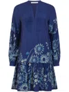 Marie Oliver Frannie Floral-print Pintuck Shift Dress In Blau