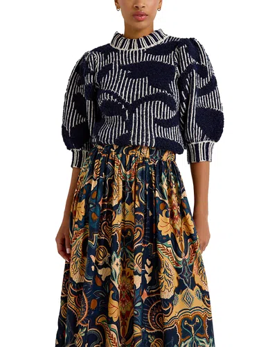 Marie Oliver Gail Mixed Stitch Puffed Sleeve Sweater In Black