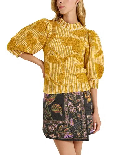 Marie Oliver Gail Mixed Stitch Puffed Sleeve Sweater In Yellow