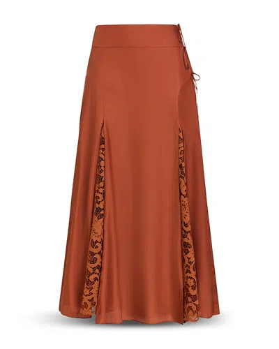 Marie Oliver Gracen Silk & Cotton Lace Godet Skirt In Brown