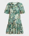 Marie Oliver Greta Embroidered Botanical-print Mini Dress In Green