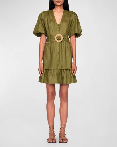 Marie Oliver Gwyneth Belted Linen Mini Dress In Ivy