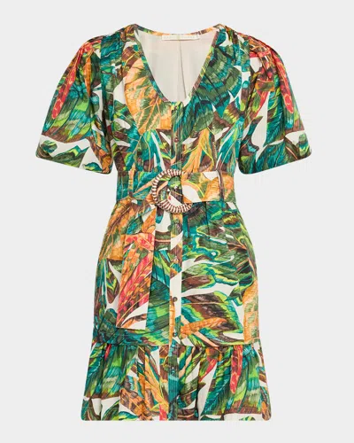 Marie Oliver Gwyneth Leaf-printed Mini Dress In Green