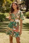 Marie Oliver Gwyneth Leaf-printed Mini Dress In Green