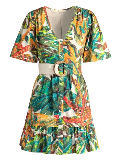 Marie Oliver Gwyneth Leaf-printed Mini Dress In Green