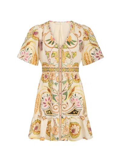 Marie Oliver Gwyneth V-neck Floral Print Dress In Yellow