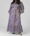 Marie Oliver Hannon Button Down Long Sleeve Maxi Dress - Plus In Anise Lattice In Purple