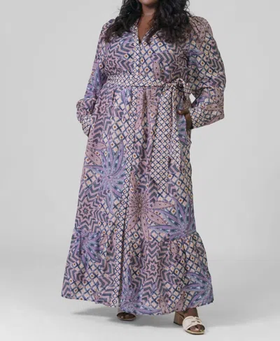 Marie Oliver Hannon Button Down Long Sleeve Maxi Dress - Plus In Anise Lattice In Purple