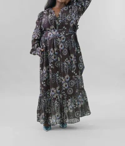 Marie Oliver Hannon Long Sleeve Maxi Dress - Plus In Constellation In Brown