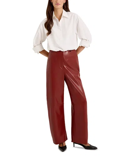 Marie Oliver Harlow Faux Leather Barrel Pants In Brown