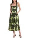 Marie Oliver Hella Linen & Silk-blend Midi Dress In Green