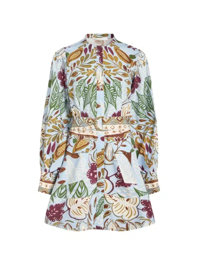 Marie Oliver Hughes Floral-print Belted Mini Dress In Blau