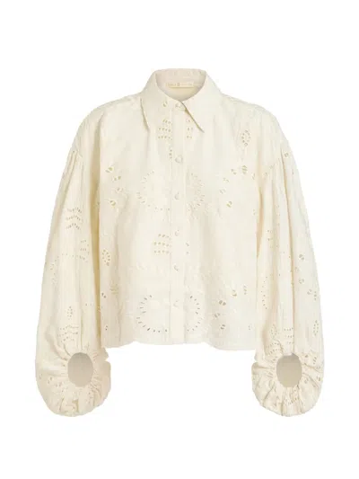 Marie Oliver Ivana Broderie-anglaise Puff-sleeve Shirt In Neutral