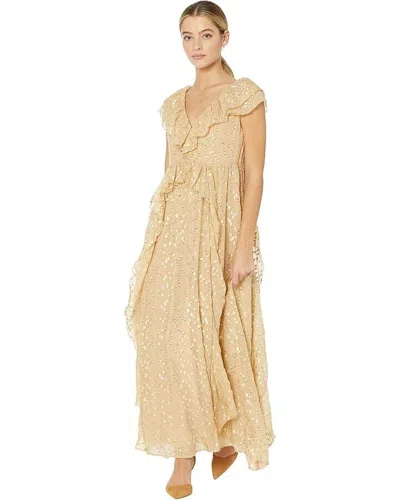Marie Oliver Jayda Maxi Dress Women's Taupe Polka Dot Ruffle Cap Sleeve Jdm985 In Brown