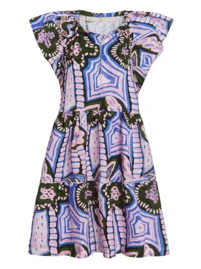 Marie Oliver Kara Tiered Abstract-print Cutout Mini Dress In Hyacinth