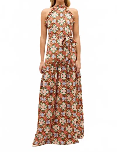Marie Oliver Keenan Tile-print Ruffle Halter Maxi Dress In Multi