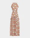 Marie Oliver Keenan Tile-print Ruffle Halter Maxi Dress In Multi