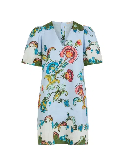 Marie Oliver Kiki Floral Puff-sleeve Dress In Blue