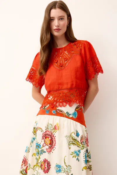 Marie Oliver Kourt Linen Top In Orange