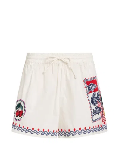 Marie Oliver Larson Embroidered Shorts In White