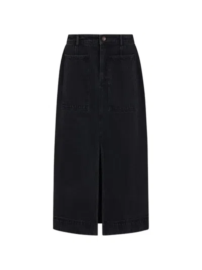 Marie Oliver Leighton Front-slit Midi Skirt In Black