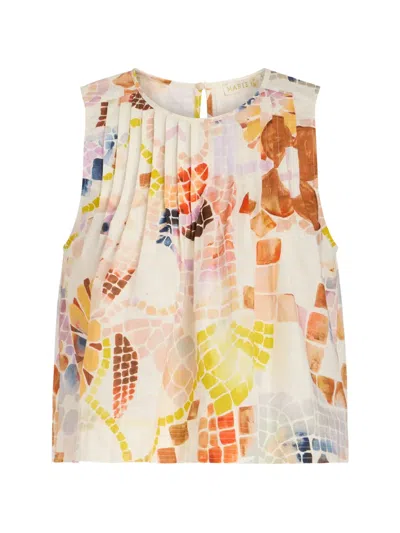 Marie Oliver Letta Mosaic-print Pleated Top In White