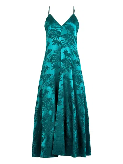 Marie Oliver Levine Sleeveless Jacquard Satin Maxi Dress In Green