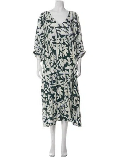 Pre-owned Marie Oliver Linen Midi Length Dress In Green