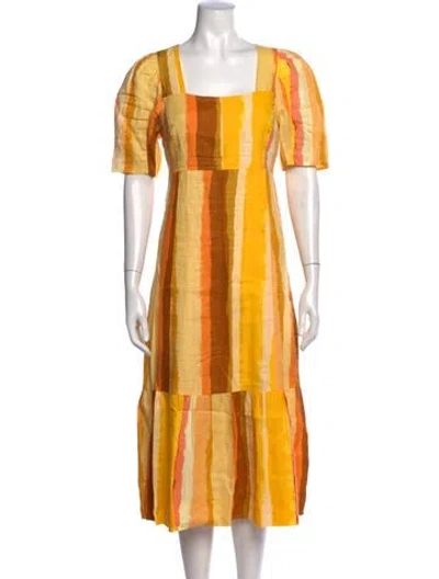 Pre-owned Marie Oliver Linen Midi Length Dress In Yellow