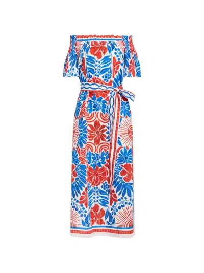 Marie Oliver Lola Off-shoulder Floral-print Midi Dress In Blue