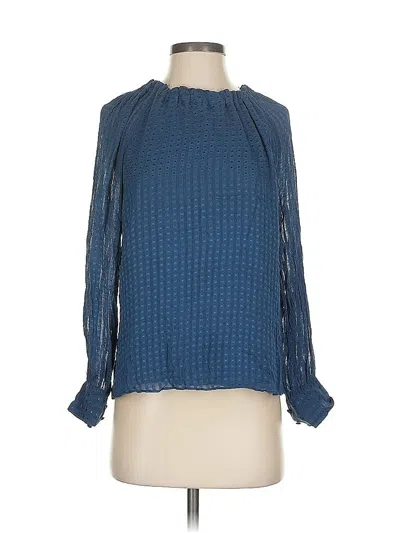 Pre-owned Marie Oliver Long Sleeve Silk Top Blue Cold Shoulder Neckline Tops