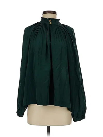 Pre-owned Marie Oliver Long Sleeve Silk Top Green High Neck Tops
