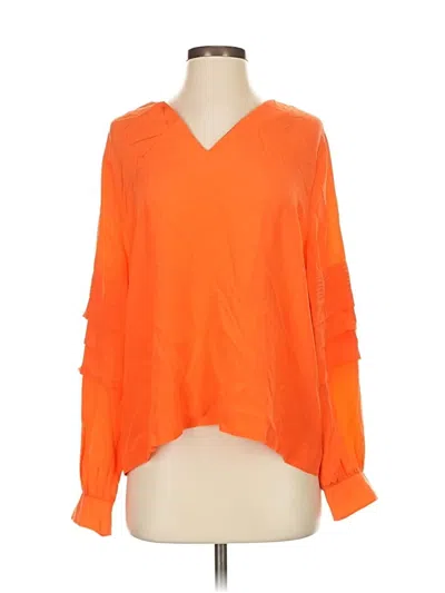 Pre-owned Marie Oliver Long Sleeve Silk Top Orange V Neck Tops