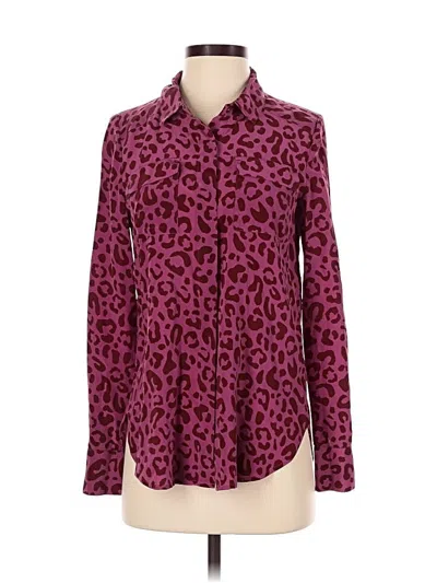 Pre-owned Marie Oliver Long Sleeve Silk Top Pink Animal Print Pattern Tie Neck Tops