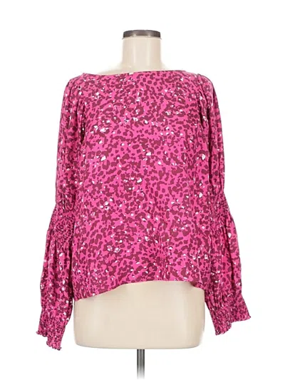 Pre-owned Marie Oliver Long Sleeve Silk Top Pink Off The Shoulder Neckline Tops