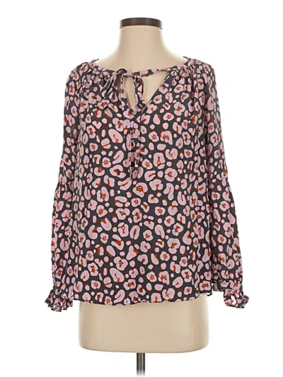 Pre-owned Marie Oliver Long Sleeve Silk Top Pink Open Neckline Tops