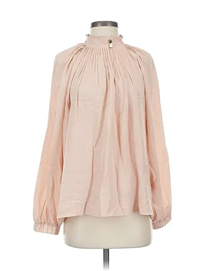 Pre-owned Marie Oliver Long Sleeve Silk Top Pink Tie Neck Tops